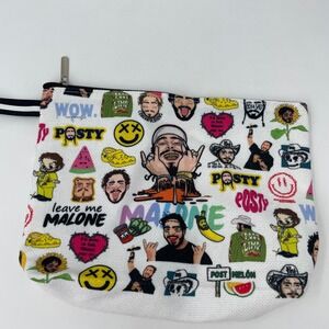 Post Malone Posty Graphic Print Zipper Pouch Wristlet Makeup Bag White Festival